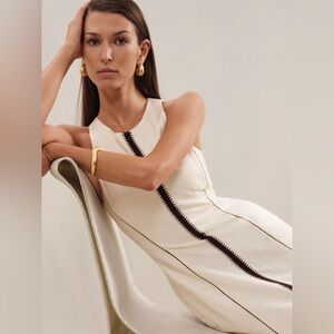 REISS INAYA  LCRAFT-STITCH SLEEVELESS MIDI DRESS IN IVORY/BLACK, Size 4, $455
